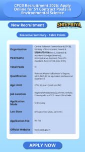 CPCB Recruitment 2026: Apply Online for 51 Contract Posts in Environmental Science