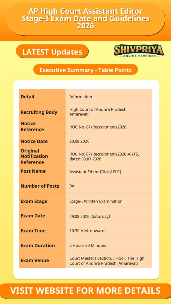 AP High Court Assistant Editor Stage-I Exam Date and Guidelines 2026