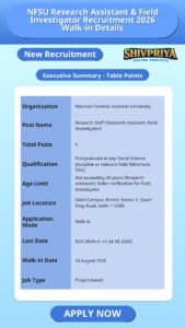 NFSU Research Assistant & Field Investigator Recruitment 2026 Walk-in Details