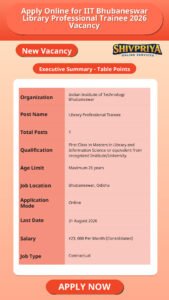 Apply Online for IIT Bhubaneswar Library Professional Trainee 2026 Vacancy