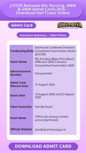 JCECEB Releases BSc Nursing, ANM & GNM Admit Cards 2026 – Download Hall Ticket Online