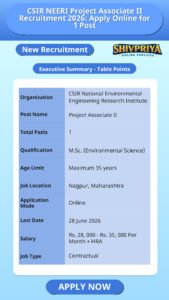 CSIR NEERI Project Associate II Recruitment 2026: Apply Online for 1 Post
