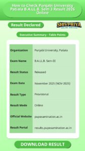 How to Check Punjabi University Patiala B.A.LL.B. Sem 3 Result 2026 Online
