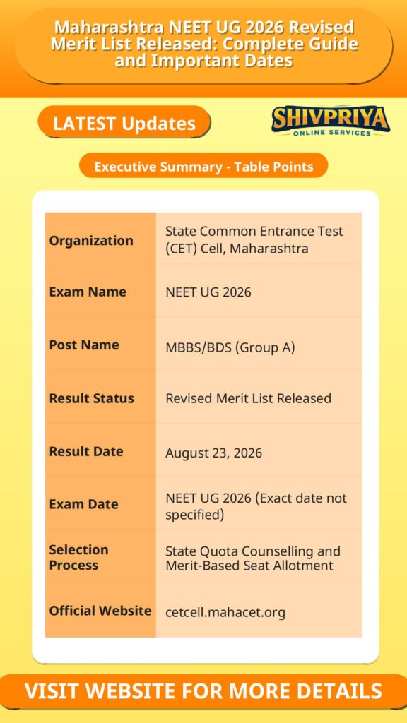 Maharashtra NEET UG 2026 Revised Merit List Released: Complete Guide and Important Dates