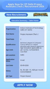Apply Now for IIT Delhi Project Assistant (Tech.) Recruitment 2026