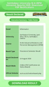 Sambalpur University M.A IRPM Semester Results 2026: Download PDF Notifications