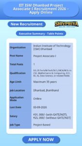 IIT ISM Dhanbad Project Associate-I Recruitment 2026 – Apply Online