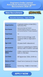 Engineers India Limited Announces Associate Engineer Recruitment 2026-27