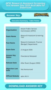 APSC Research Assistant Screening Test Answer Key 2026 Available for Download