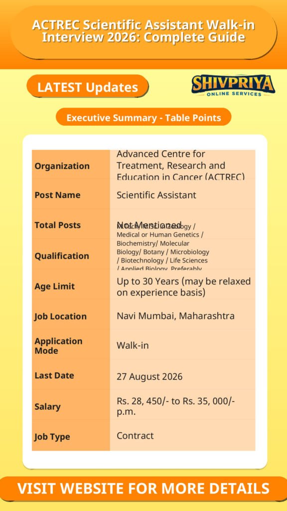 ACTREC Scientific Assistant Walk-in Interview 2026: Complete Guide