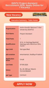 IGNTU Project Assistant Recruitment 2026: Apply Online for 1 Vacancy