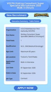VOCPA Visiting Consultant Super Specialist Recruitment 2026 Walk-in Details