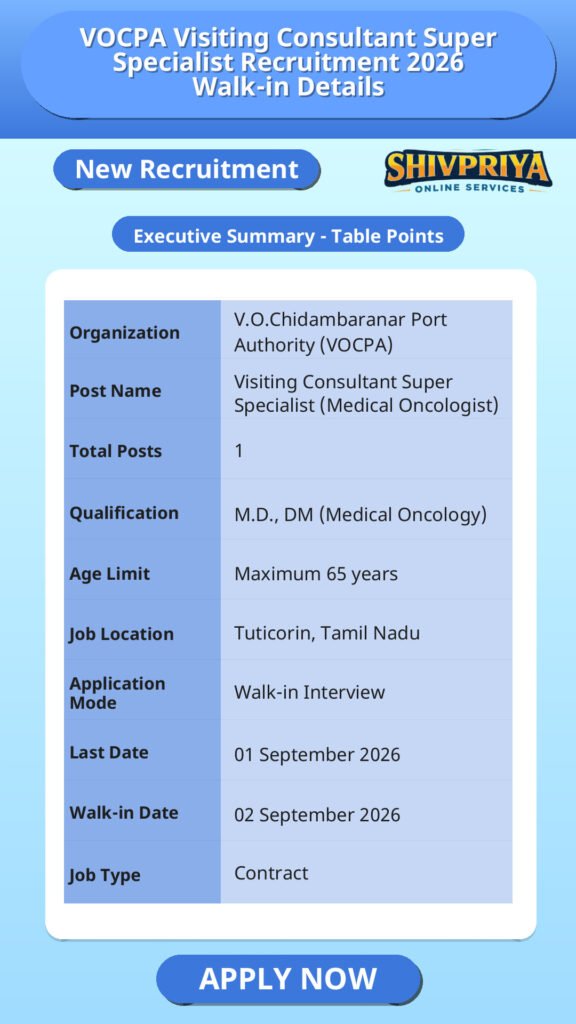 VOCPA Visiting Consultant Super Specialist Recruitment 2026 Walk-in Details