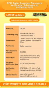 BPSC Boiler Inspector Document Verification Schedule and Guidelines 2026