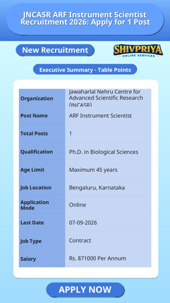 JNCASR ARF Instrument Scientist Recruitment 2026: Apply for 1 Post