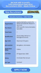 JNCASR ARF Scientific Instrumentation Specialist Recruitment 2026 – Apply Online
