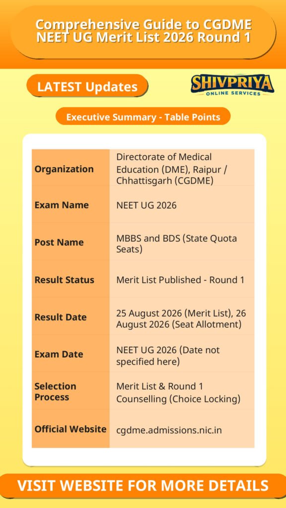 Comprehensive Guide to CGDME NEET UG Merit List 2026 Round 1
