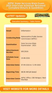 MPSC State Services Main Exam 2025 Interview Schedule Released: Complete Details & Guidelines