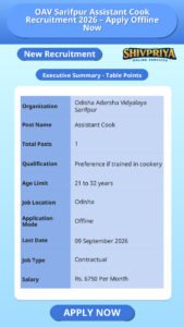 OAV Sarifpur Assistant Cook Recruitment 2026 – Apply Offline Now
