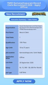 TNRD Ramanathapuram Record Clerk Recruitment 2026 – Apply Offline