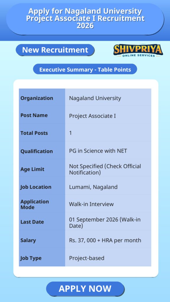 Apply for Nagaland University Project Associate I Recruitment 2026