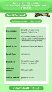 Pondicherry University Paramedical Semester Results 2026 Declared