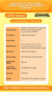 Apply Now for TMC ACTREC Scientific Assistant 2026 Walk-in Interview