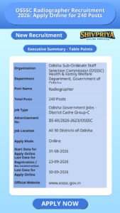 OSSSC Radiographer Recruitment 2026: Apply Online for 240 Posts