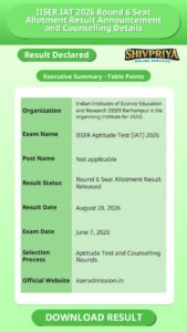 IISER IAT 2026 Round 6 Seat Allotment Result Announcement and Counselling Details