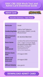 OSSC CRE 2026 Mock Test and Admit Card Download Guide