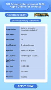 NIF Scientist Recruitment 2026: Apply Online for 10 Posts