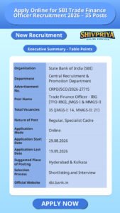 Apply Online for SBI Trade Finance Officer Recruitment 2026 – 35 Posts