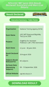 NTA UGC NET June 2026 Result Declared: Scorecard and Merit List Details