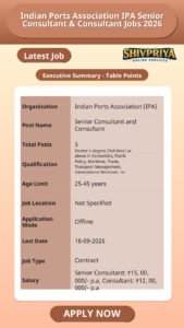 Indian Ports Association IPA Senior Consultant & Consultant Jobs 2026