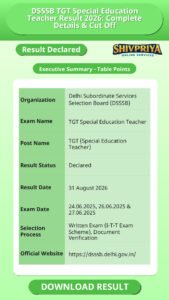 DSSSB TGT Special Education Teacher Result 2026: Complete Details & Cut Off