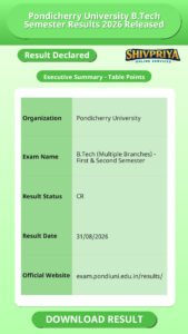 Pondicherry University B.Tech Semester Results 2026 Released
