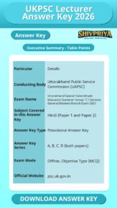 UKPSC Lecturer Answer Key 2026