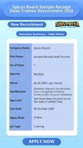 Spices Board Sample Receipt Desk Trainee Recruitment 2026