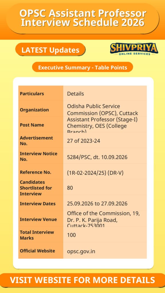 OPSC Assistant Professor Interview Schedule 2026