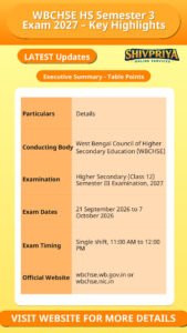 WBCHSE HS Semester 3 Exam 2027 – Key Highlights