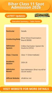 Bihar Class 11 Spot Admission 2026