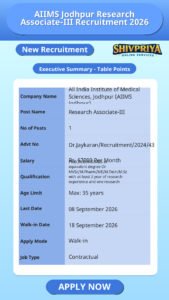 AIIMS Jodhpur Research Associate-III Recruitment 2026