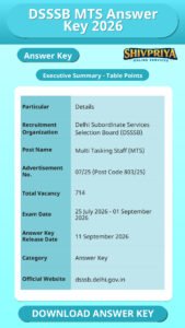 DSSSB MTS Answer Key 2026