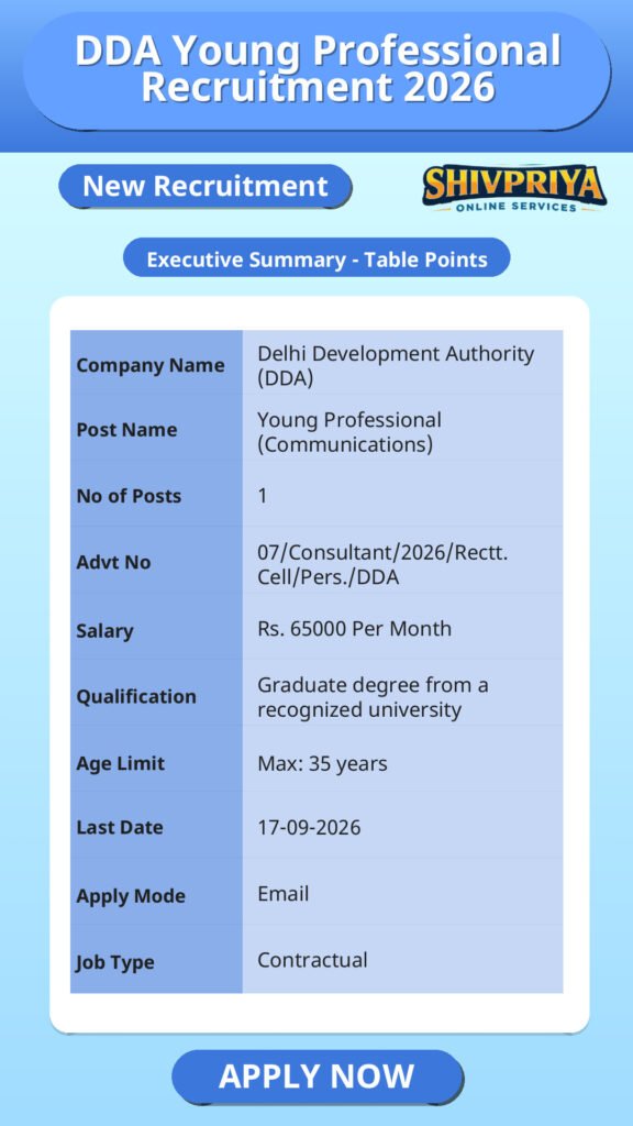 DDA Young Professional Recruitment 2026