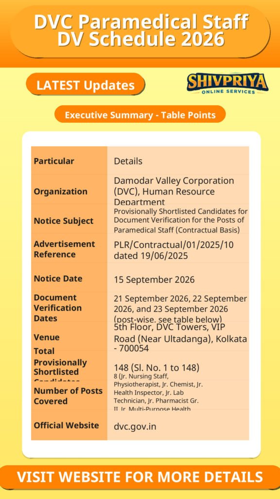 DVC Paramedical Staff DV Schedule 2026