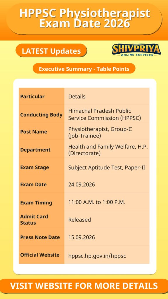 HPPSC Physiotherapist Exam Date 2026