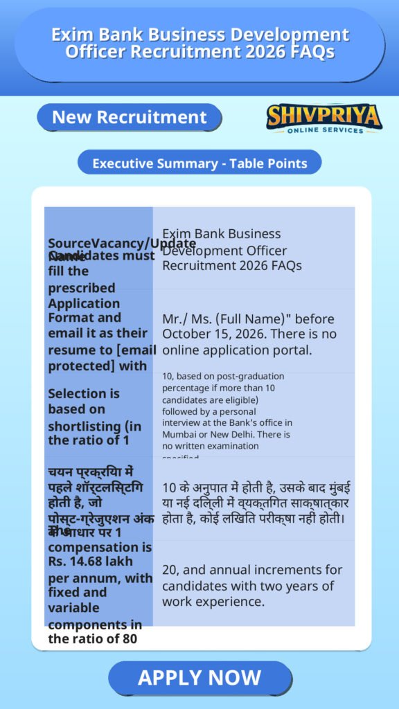 Exim Bank Business Development Officer Recruitment 2026 FAQs