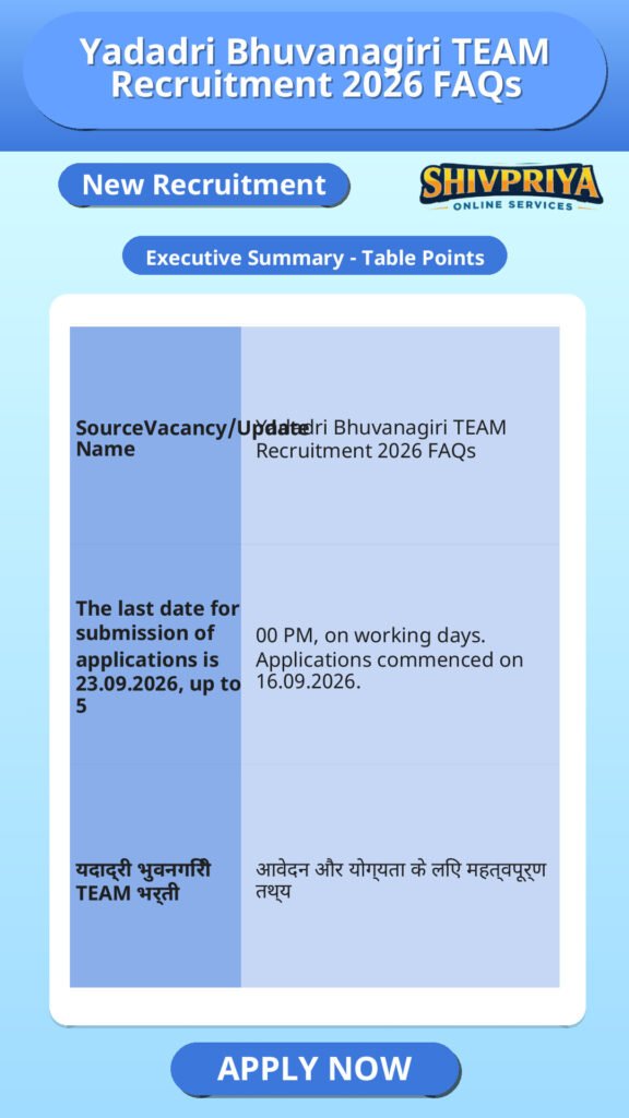 Yadadri Bhuvanagiri TEAM Recruitment 2026 FAQs