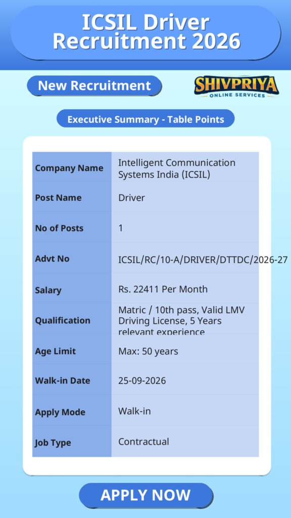 ICSIL Driver Recruitment 2026