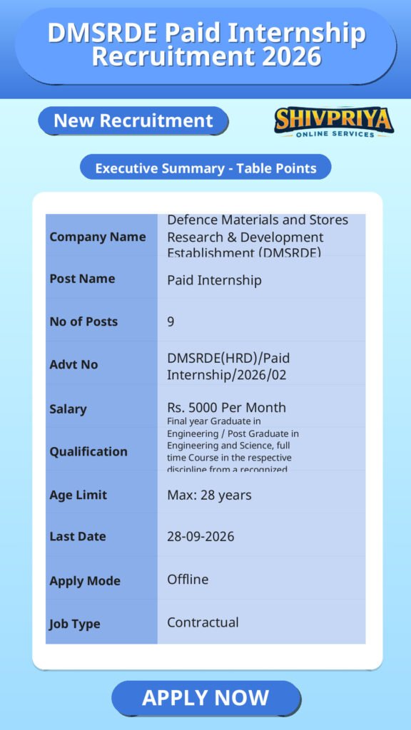 DMSRDE Paid Internship Recruitment 2026